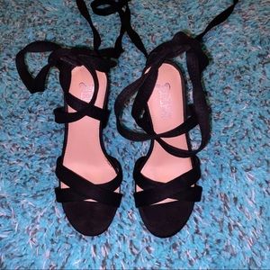 Black Suede Lace Up Platform Heels
